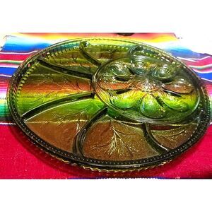 Indiana Green Glass Deviled Egg & Relish Dish‎ Serving Platter 13" Entertaining